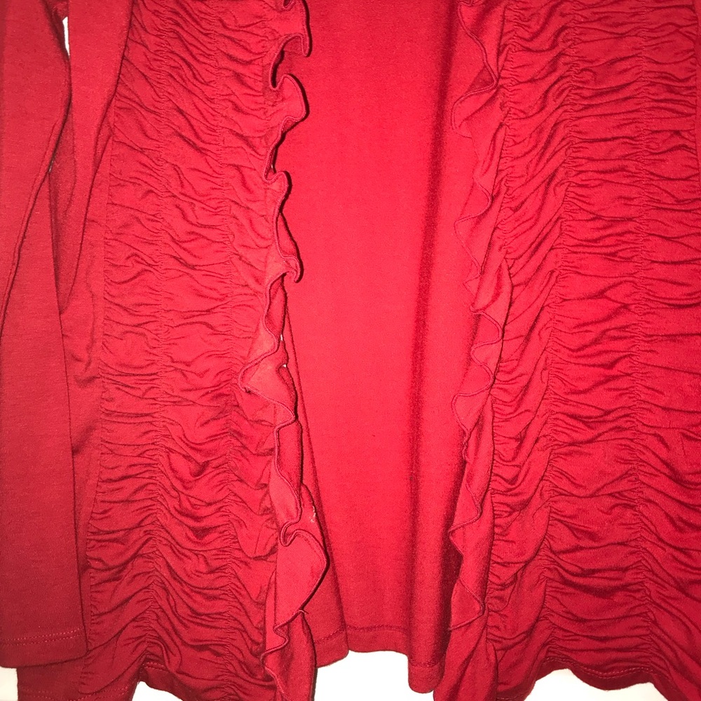 Red Ruffle Open Cardigan - Picture 3 of 8